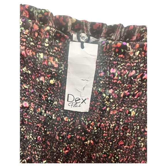 NWT Dex Tinsley Smocked BOHO Black Pink Gold Midi Dress Sheer Puff Sleeves, sz X - Picture 8 of 11